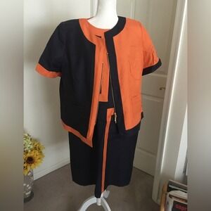 ROBERTO QUAGLIA Switzerland 100% Silk Colorblock Skirt Suit Set Euro 48 US 18